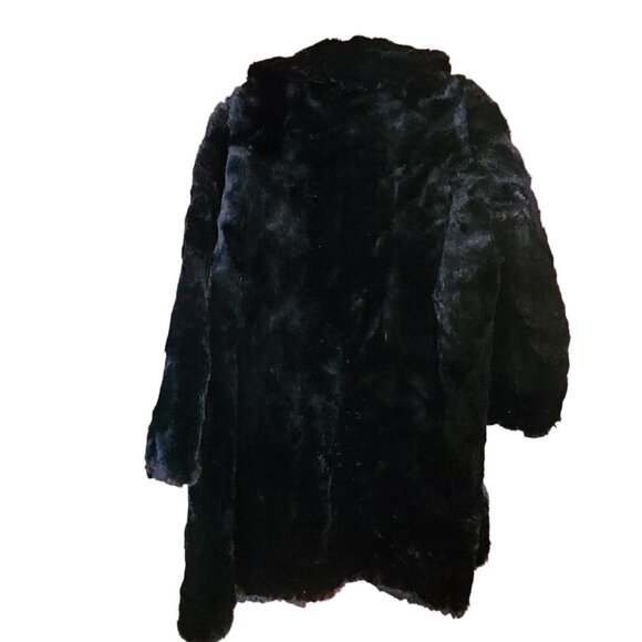 Vintage Black Fur? Coat With Embroidered Satin Lining & Hook Closures - Picture 2 of 7